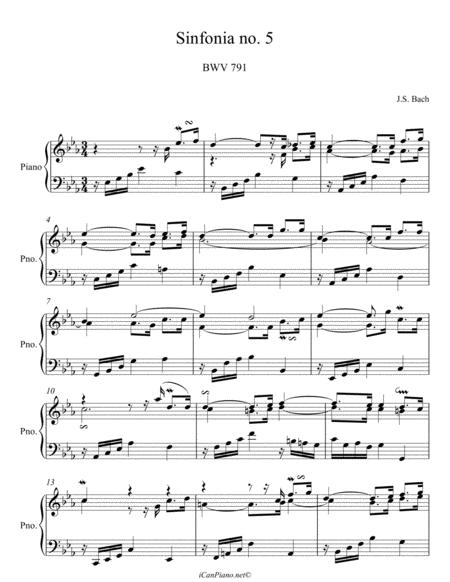 Free Sheet Music Bach Sinfonia No 5 In Eb Major Bwv 791