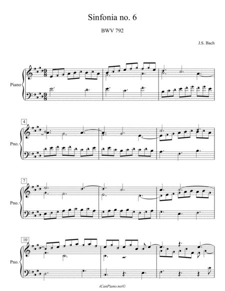 Bach Sinfonia No 6 In E Major Bwv 792 Icanpiano Style Sheet Music