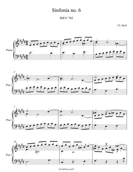 Bach Sinfonia No 6 In E Major Bwv 792 Sheet Music