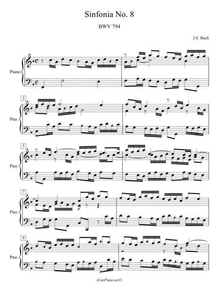 Bach Sinfonia No 8 In F Major Bwv 794 Icanpiano Style Sheet Music