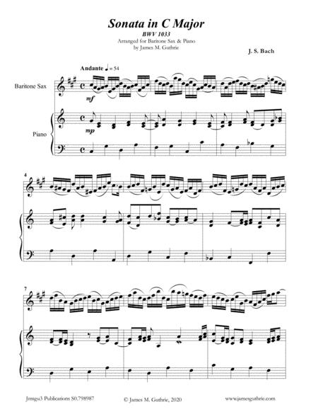 Bach Sonata Bwv 1033 For Baritone Sax Piano Sheet Music