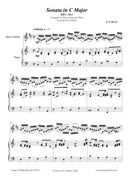 Bach Sonata Bwv 1033 For Bass Clarinet Piano Sheet Music