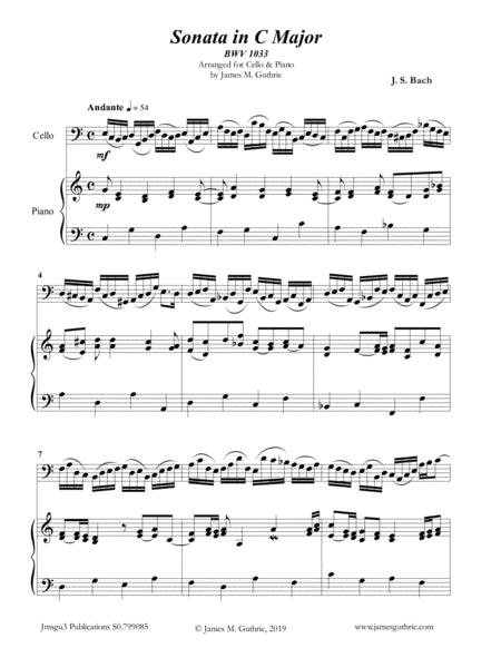 Bach Sonata Bwv 1033 For Cello Piano Sheet Music