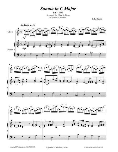 Bach Sonata Bwv 1033 For Oboe Piano Sheet Music