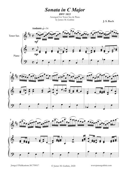 Free Sheet Music Bach Sonata Bwv 1033 For Tenor Sax Piano