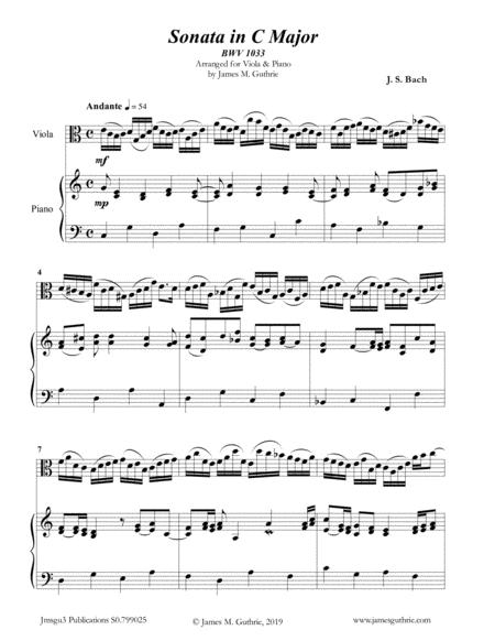 Bach Sonata Bwv 1033 For Viola Piano Sheet Music