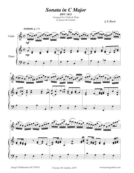 Bach Sonata Bwv 1033 For Violin Piano Sheet Music