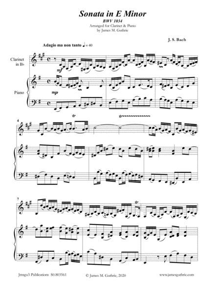 Bach Sonata Bwv 1034 For Clarinet Piano Sheet Music