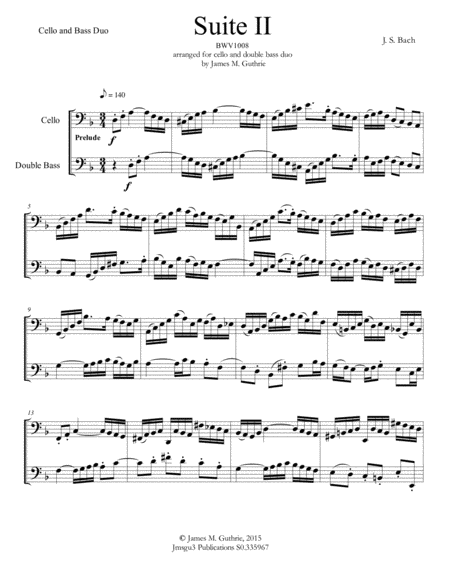 Free Sheet Music Bach Suite Bwv 1008 For Cello Bass Duo