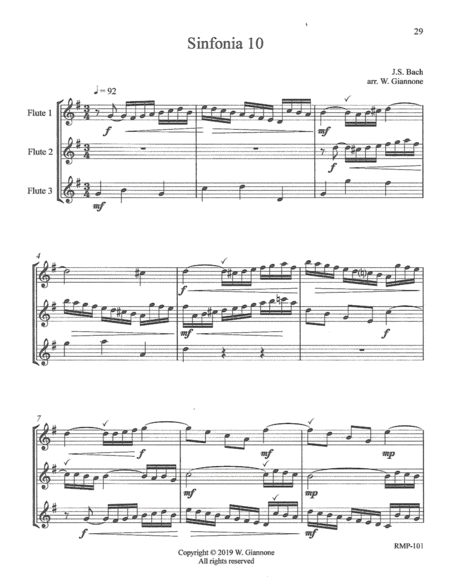 Bach Three Part Invention 10 For 3 Flutes Score Sheet Music