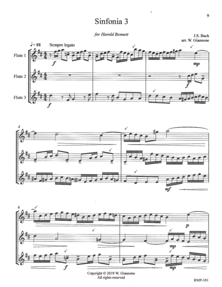 Bach Three Part Invention 3 For 3 Flutes Score Sheet Music