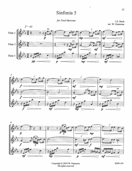 Bach Three Part Invention 5 For 3 Flutes Score Sheet Music