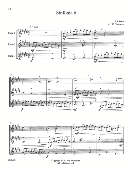 Bach Three Part Invention 6 For 3 Flutes Score Sheet Music