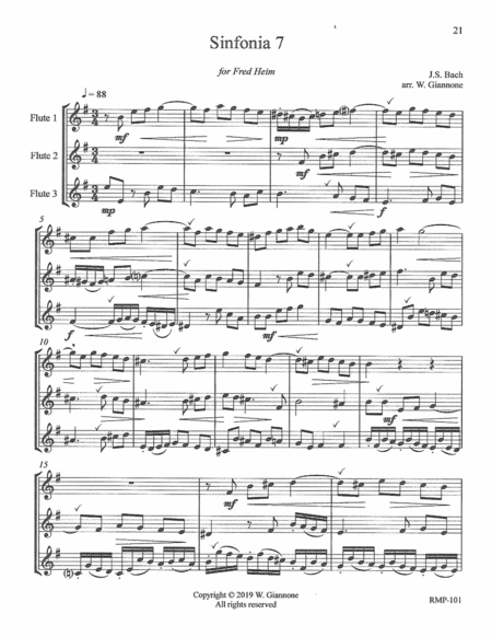 Bach Three Part Invention 7 For 3 Flutes Score Sheet Music