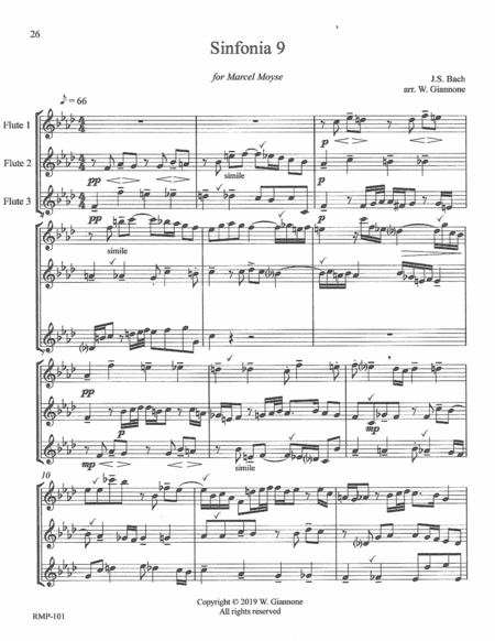 Bach Three Part Invention 9 For 3 Flutes Score Sheet Music