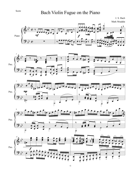 Free Sheet Music Bach Violin Fugue On Piano