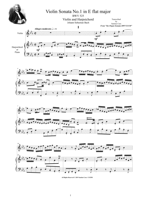 Free Sheet Music Bach Violin Sonata No 1 In E Flat Major Bwv 525 For Violin And Harpsichord Or Piano