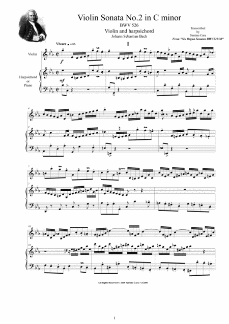 Free Sheet Music Bach Violin Sonata No 2 In C Minor Bwv 526 For Violin And Harpsichord Or Piano