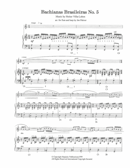 Free Sheet Music Bachianas Brasilieras No 5 For Flute And Harp