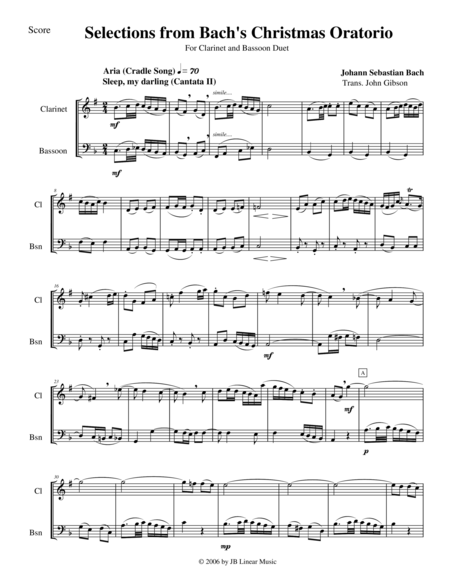 Bachs Christmas Oratorio Selections For Clarinet And Bassoon Duet Sheet Music