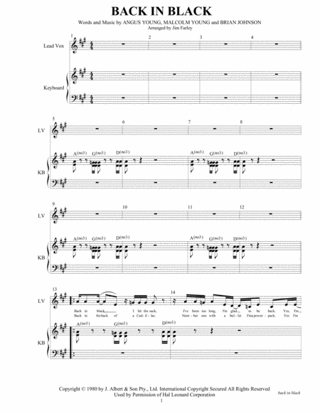 Back In Black Arranged For 10 Piece Horn Band Sheet Music