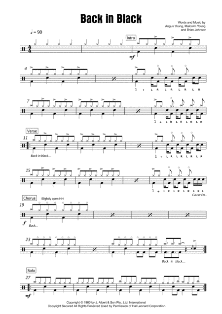 Free Sheet Music Back In Black Drum Score