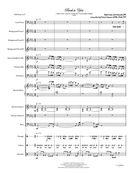 Back To You Chicago Full Score Set Of Parts Sheet Music