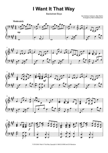 Backstreet Boys I Want It That Way Piano Solo Sheet Music