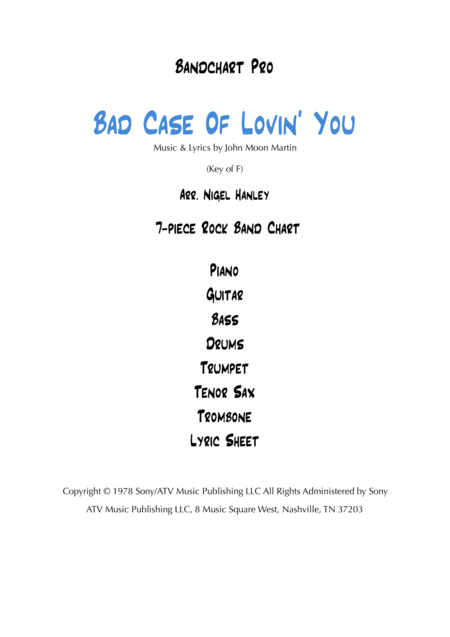 Bad Case Of Loving You 7pc Rock Band Chart In F Sheet Music