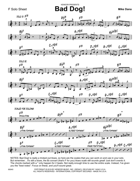 Bad Dog Solo Sheet For F Instruments Sheet Music