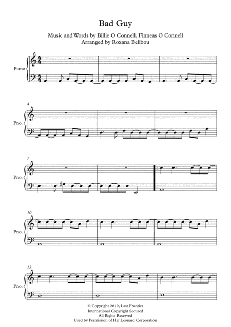 Free Sheet Music Bad Guy A Minor By Billie Eilish Easy Piano