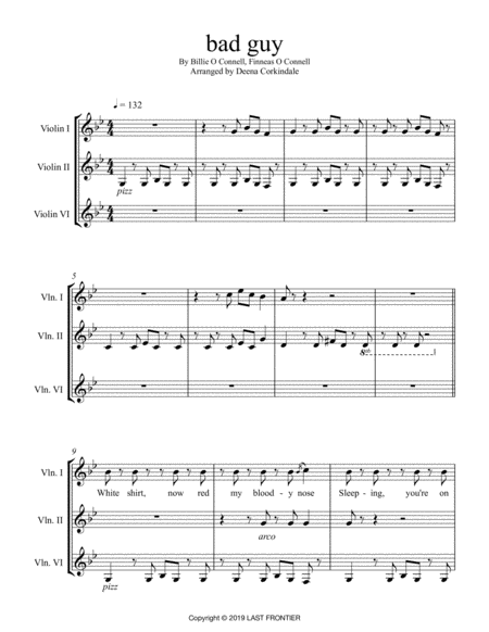 Bad Guy Billie Eilish For 6 Violins Sheet Music