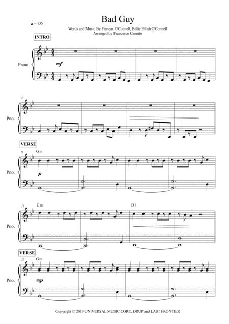 Bad Guy Billie Eilish Piano Solo Sheet Music