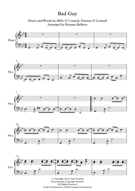 Bad Guy By Billie Eilish Piano Sheet Music