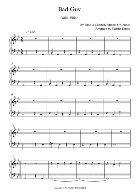 Free Sheet Music Bad Guy Easy Piano With Note Names In Easy To Read Format