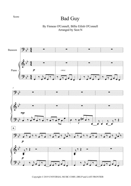 Free Sheet Music Bad Guy For Basson And Piano