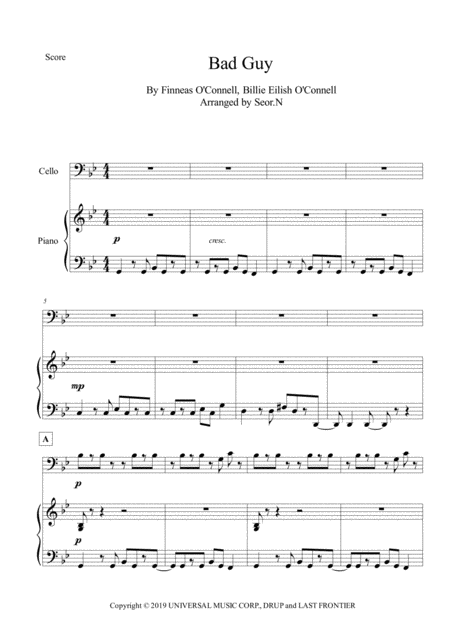 Free Sheet Music Bad Guy For Cello And Piano