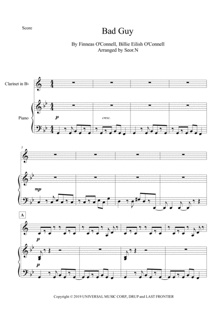 Free Sheet Music Bad Guy For Clarinet And Piano