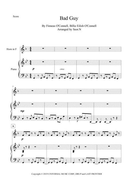 Bad Guy For Horn In F And Piano Sheet Music