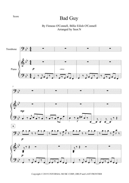 Free Sheet Music Bad Guy For Trombone And Piano