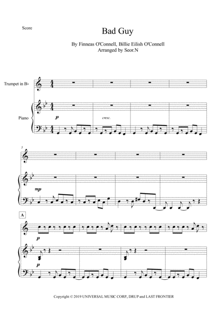 Free Sheet Music Bad Guy For Trumpet And Piano