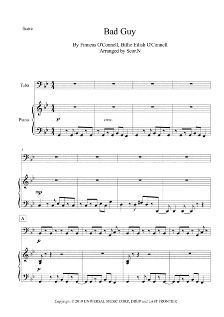 Free Sheet Music Bad Guy For Tuba And Piano