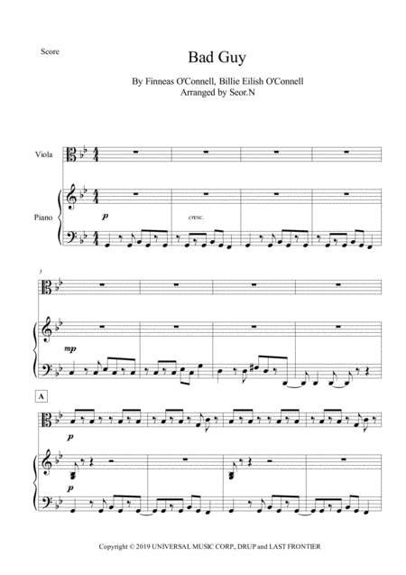 Bad Guy For Viola And Piano Sheet Music