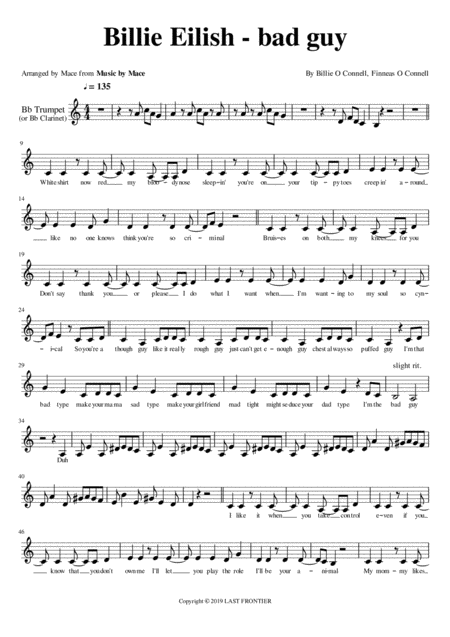 Bad Guy Trumpet Or Clarinet Sheet Music