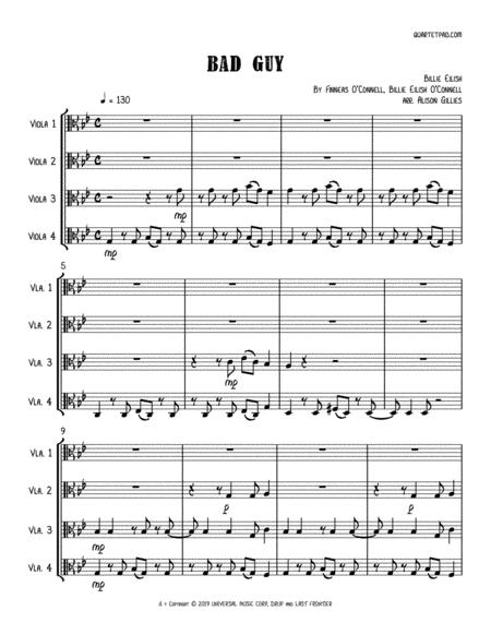 Bad Guy Viola Quartet Sheet Music