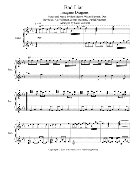 Bad Liar Piano Solo Sheet Music