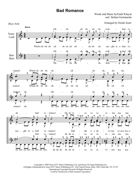 Bad Romance Ssaa A Cappella Sheet Music