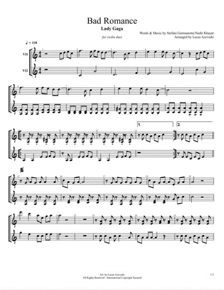 Free Sheet Music Bad Romance Violin Duet