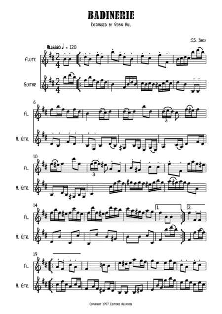 Free Sheet Music Badinerie For Flute And Guitar
