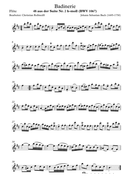 Badinerie From Js Bach Orchestral Suit No 2 Sheet Music